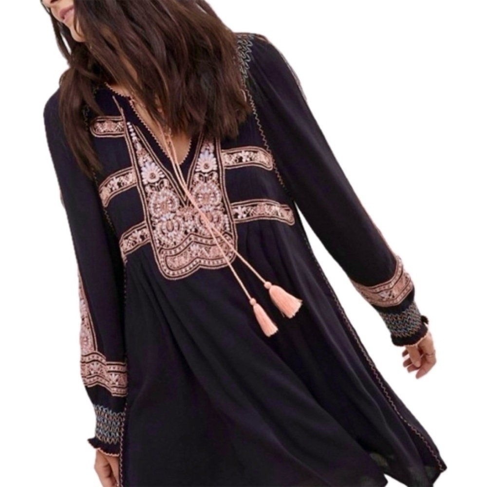 Free People Wind Willow Embroidered Mini Dress
